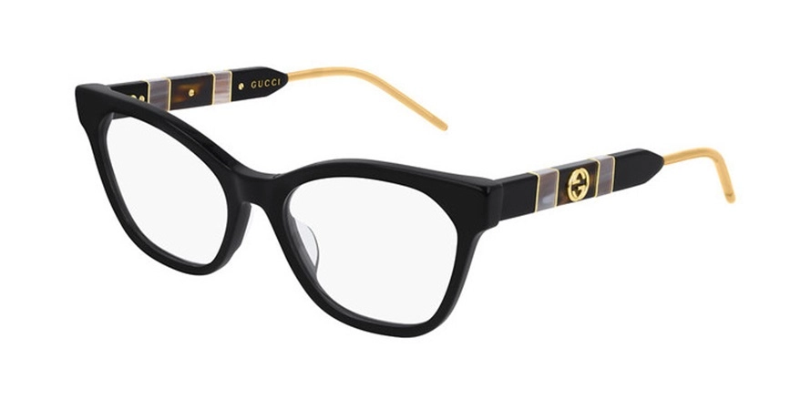 משקפי ראיה גוצ'י יוניסקס GG0600O שחור, מבריק, זהב מרובעות