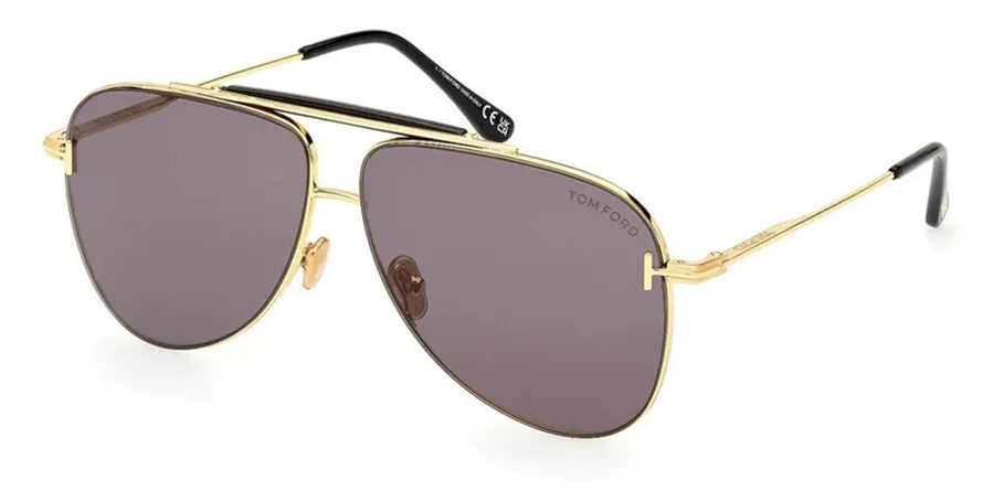 משקפי שמש טום פורד יוניסקס BRADY FT1018 זהב, שחור מרובעות
