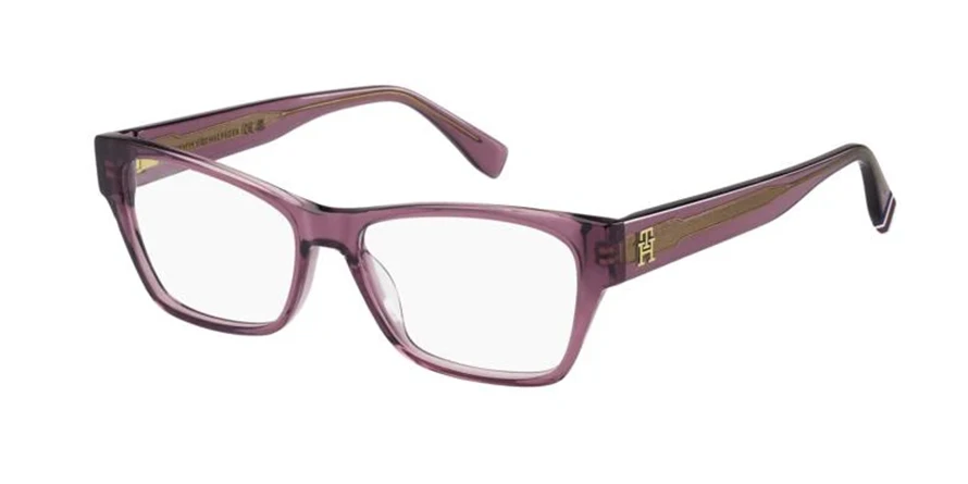 משקפי ראיה טומי הילפיגר יוניסקס TH 2104 בורדו, מבריק, שקוף מרובעות